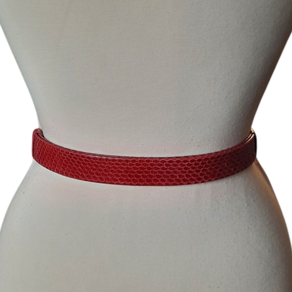 Vtg ALEXIS KIRK Red Snakeskin Belt w/ 2pc Gold/Silver Etruscan Style Buckle O/S main image 9